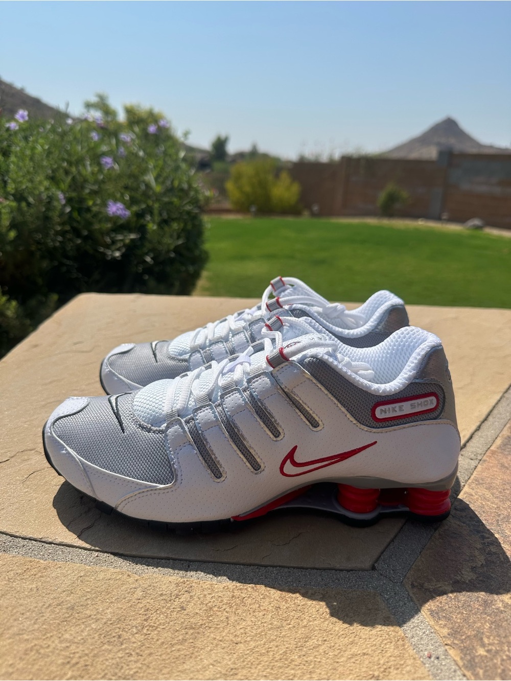 Nike Shox NZ Shoes White Red Metallic Silver 378341-104 Mens Sizes 7-9.5